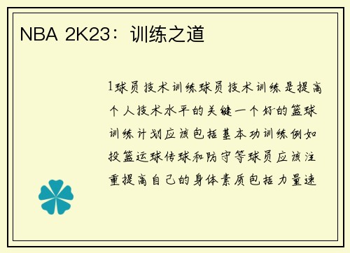 NBA 2K23：训练之道